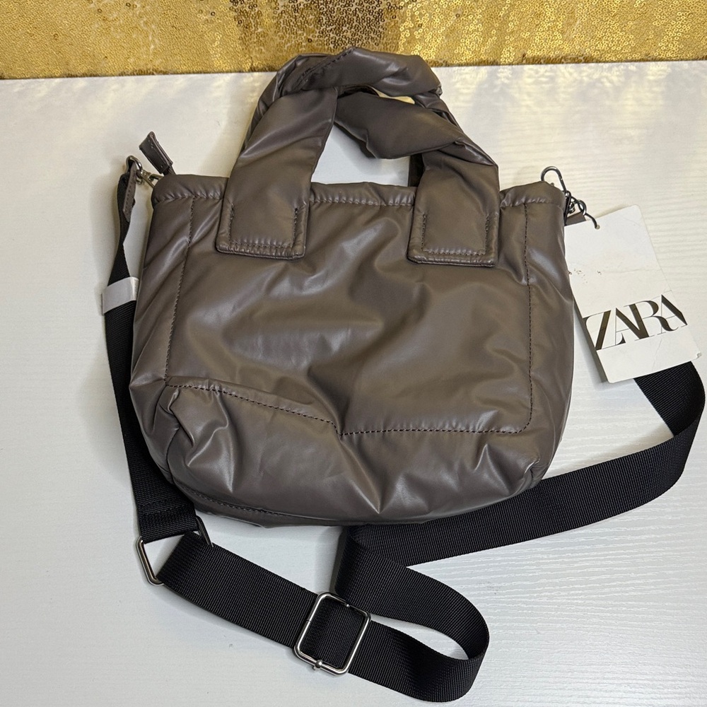Zara Small Gray Puffer Tote Bag/Crossbody Bag NWT!